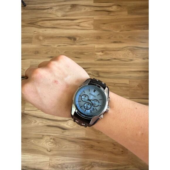 Fossil Mens Brown Leather Cuff Coachman Chronograph Quartz Stainless Steel Watch main image 6